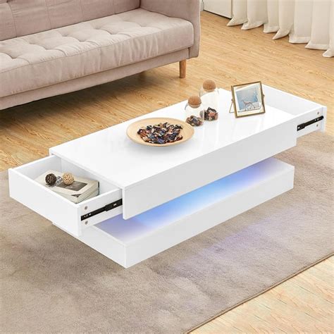 ainpecca led coffee table  storage  drawer white high gloss coffee