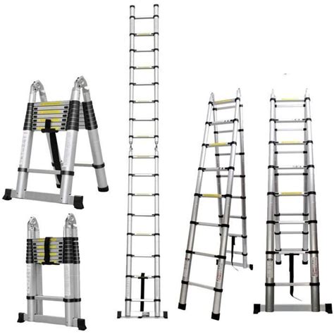 5m Échelle Télescopique Pliante 2 en 1 Escabeau Pliant Ladder Échelle