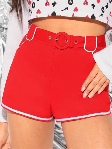 Shein Contrast Binding O Ring Belted Shorts Belted Shorts Track