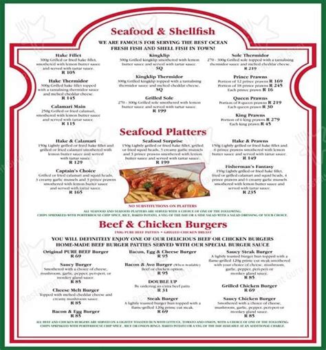 Menu at The Porterhouse restaurant, Roodepoort, Ontdekkers Road