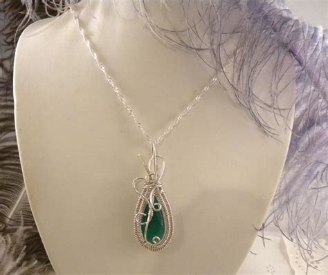 Green Onyx Pendant Wrapped With Argentium Sterling Silver Wire - Etsy