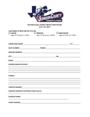 Fillable Online JCSP PRCA Rodeo QUEEN CONTEST APPLICATION Fax Email