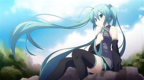 Aqua Cabello Hatsune Kei Largo Miku Ryouiki Muslos Twintails