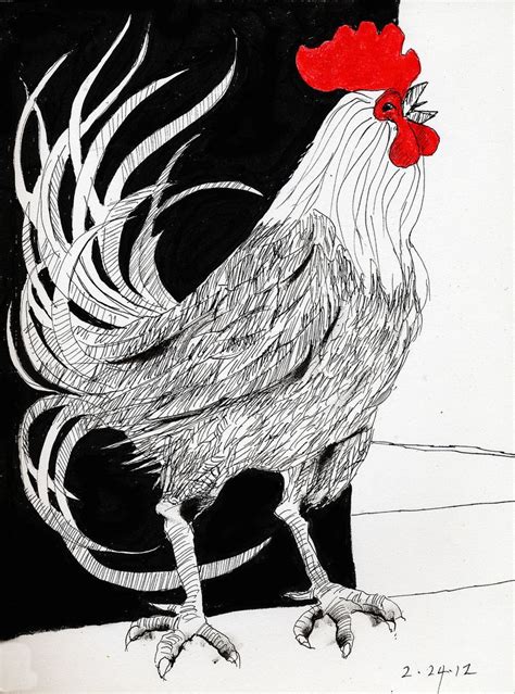 Crowing Rooster | Rooster art, Rooster, Art drawings