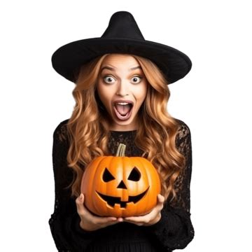 A Surprised Girl Holds A Sinister Pumpkin In Her Hands On Halloween, Autumn Kids, Pumpkin ...