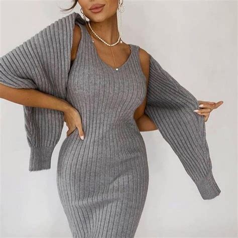 Kukombo Women Elegant Slim Two Piece Sets Female Sweater Dress Autumn