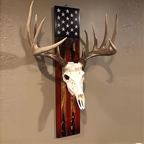 European Deer Skull Mount Plaque Skull Hanger Kit Usa Flag Decor Pedestal Perfect