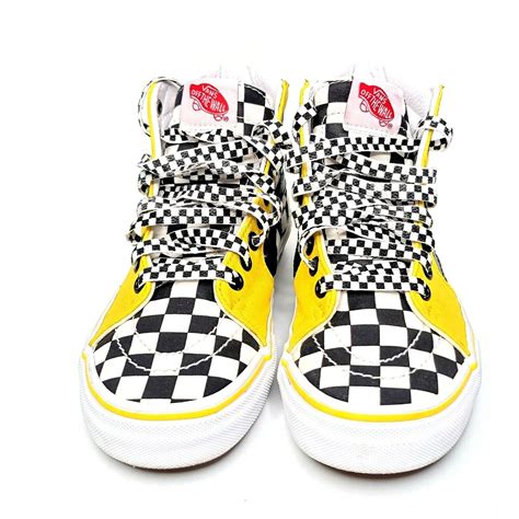 Vans Checkered High Top Sneakers Black White Yellow W… - Gem