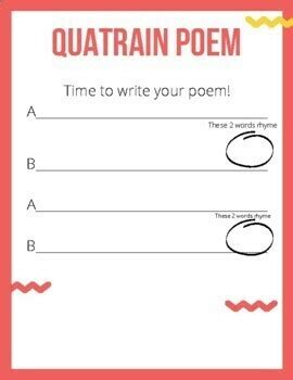 Write your own Quatrain Poem poetry template printable | TPT