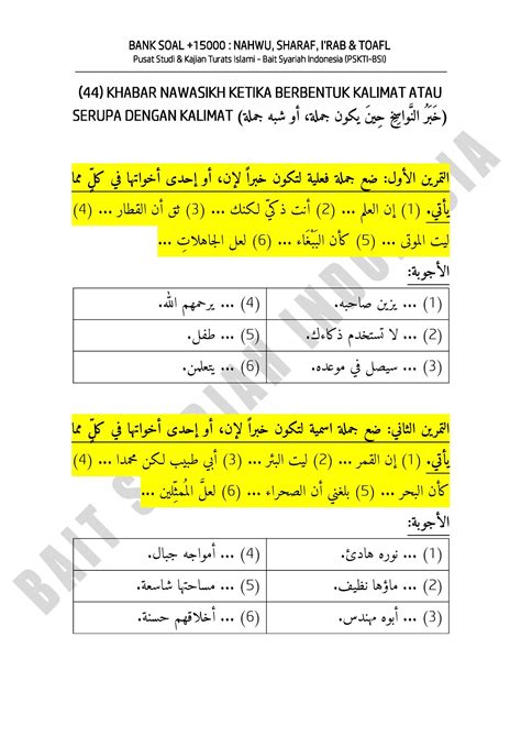 Soal Tanya Jawab Nahwu Khabar Nawasikh Ketika Berbentuk Kalimat