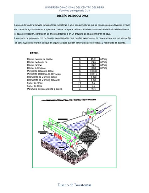 Diseno De Una Bocatoma Facultad De Ingenieria Civil La Presa