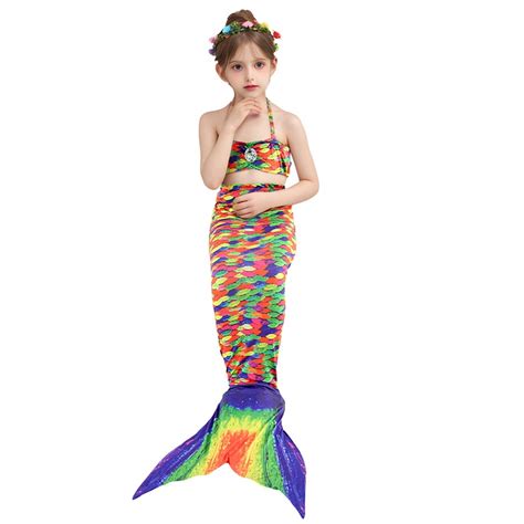 Hienoo Big Girls Bikini Swimsuit With Tail Swimwear Set Scale Print Bathing Suit Piece