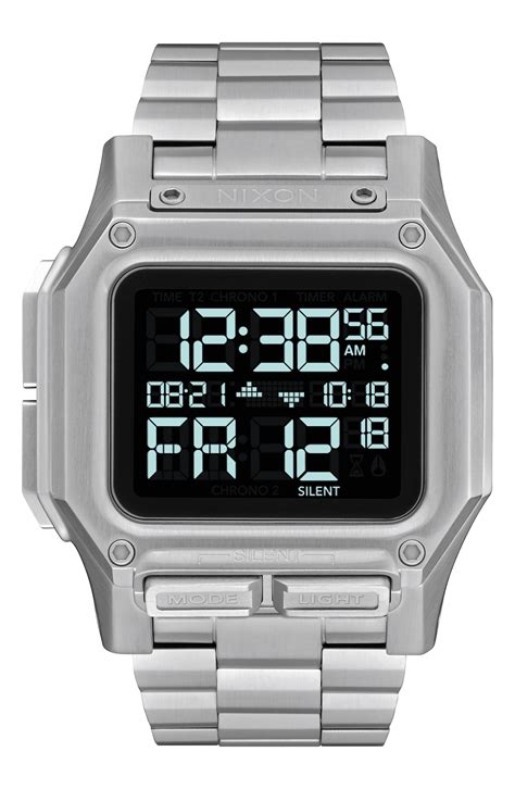 Nixon Regulus Digital Bracelet Watch In Silver Black Silver Metallic