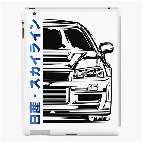 Skyline R34 GTR V Spec Half Front Illustration IPad Case Skin For