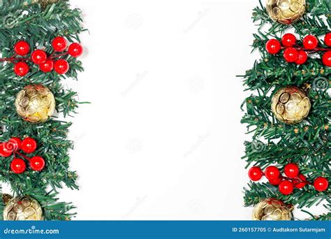 Decoration Christmas Concept Fir Tree Branches Decorating With Red