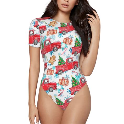 Easygdp Watercolor Red Truck And Fir Tree Womens One Piece Swimsuit