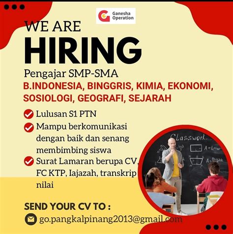 Info Loker Pengajar Smp Dan Sma Ganesha Operation Pangkalpinang