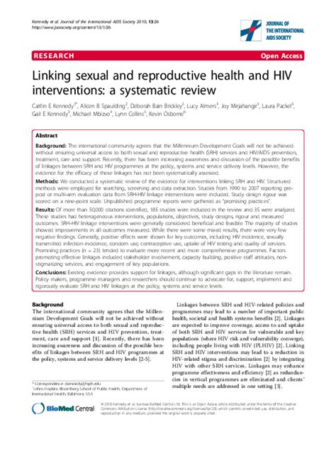 Pdf Linking Sexual And Reproductive Health And Hiv Interventions A