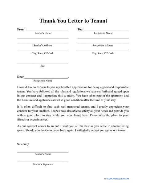 Thank You Letter To Tenant Template Fill Out Sign Online And