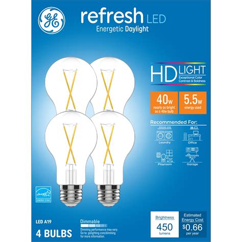 GE Refresh HD LED Light Bulbs 40 Watts Daylight A19 Bulbs Medium