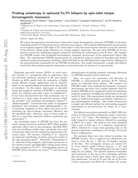 Pdf Probing Anisotropy In Epitaxial Fe Pt Bilayers By Spin Orbit Torque Ferromagnetic Resonance