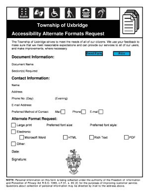 Fillable Online Town Uxbridge On Request For Alternate Formats Form