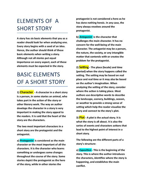 Elements Of Ashort Story Elements Of A Short Story A Story Has Six