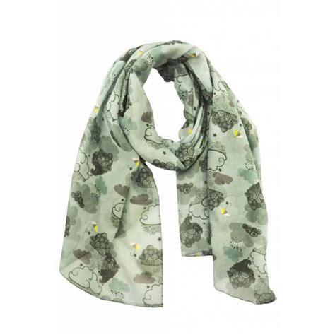 Foulard Gris Imprim Nuages En Soie Et Coton Liligambettes