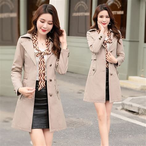 New Spring Autumn Windbreaker Female Long Slim Ol Ladies Coat Women