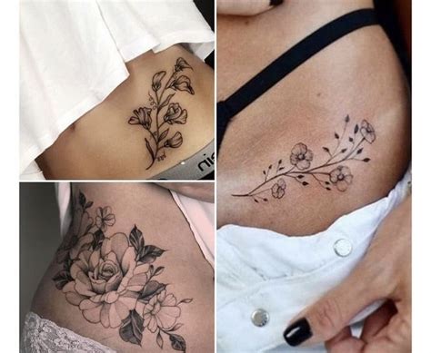 Four Pictures Of Different Types Of Tattoos On Women S Stomachs