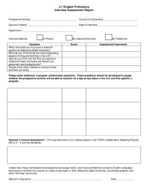 Fillable Online Lcl Okstate J Scholar English Proficiency Form