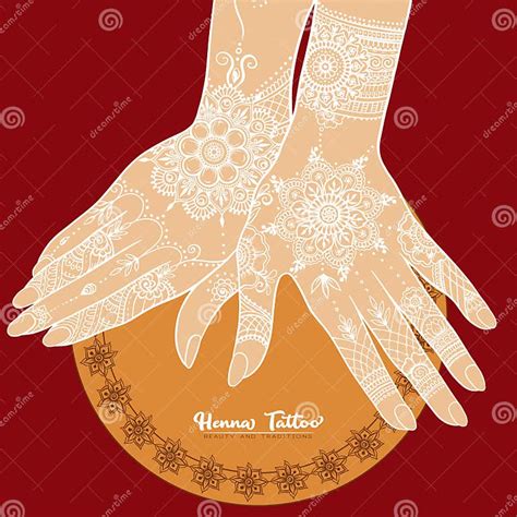 Hands With Traditional Indian Henna Tattoo Stock Vector Illustration