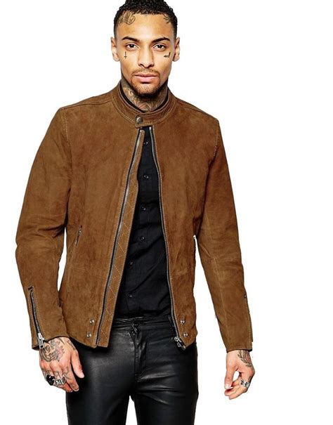 Pin on Men's suede leather jacket