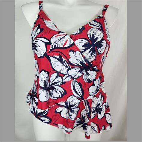 St Johns Bay Swim St Johns Bay Tankini Top Womens Size 8w Red