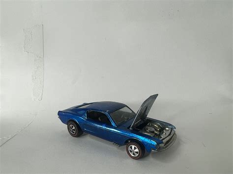 Vtg Hot Wheels Redline Custom Mustang Blue Black Interior Usa Toy