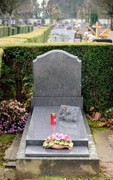 Gray Modern Marble Tombstones In French Cemetery Stock Photo Image Of