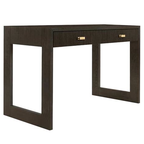 Worlds Away Larkin Modern Classic Dark Brown Oak Wood Brass Desk