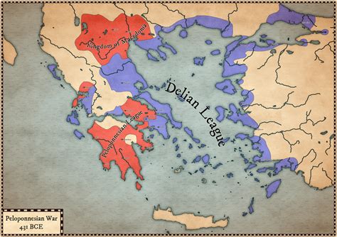 Lands of Delian League (Athens) and Peloponnesian League (Sparta) at the outbreak of Second ...