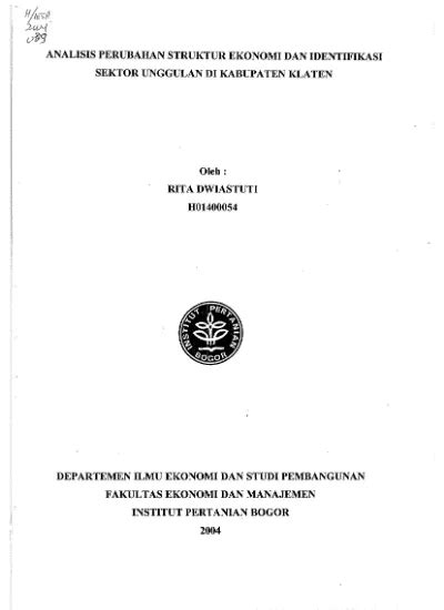 Analisis Perubahan Struktur Ekonomi Dan Identifikasi Sektor Unggulan Di