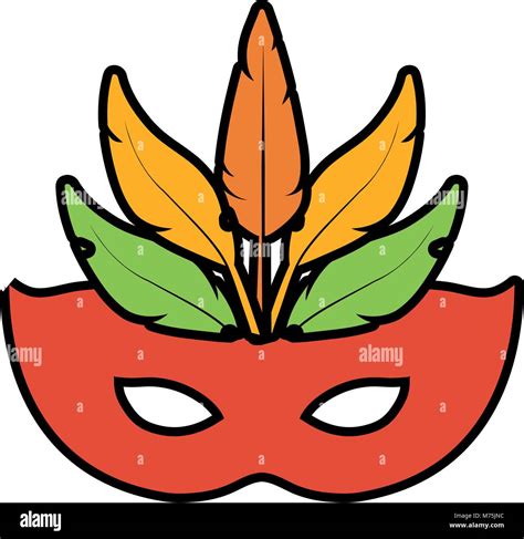 Orange Carnival Mask With Feathers Over White Background Vector