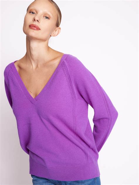 Ebena Pull Violet En Cachemire Col V