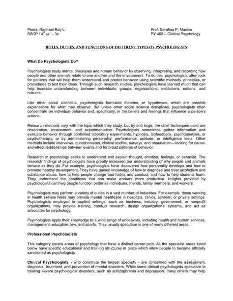 Diff types of psychologists | DOCX