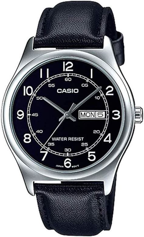 Casio Mtp V L B Men S Black Leather Band Black Numbers Dial Day