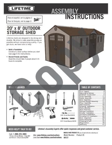 Lifetime Ft X Ft Outdoor Storage Shed Owner S Manual