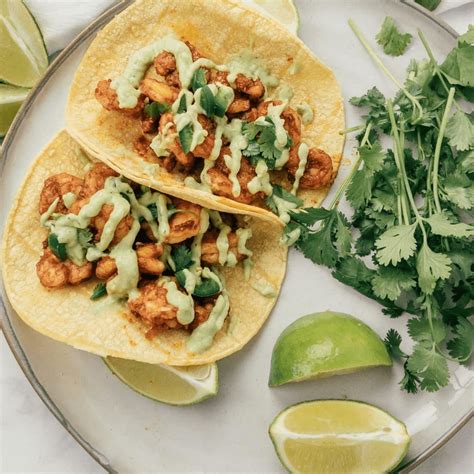 Chili Lime Shrimp Tacos with Avocado Cream Sauce - Pinch of Wellness