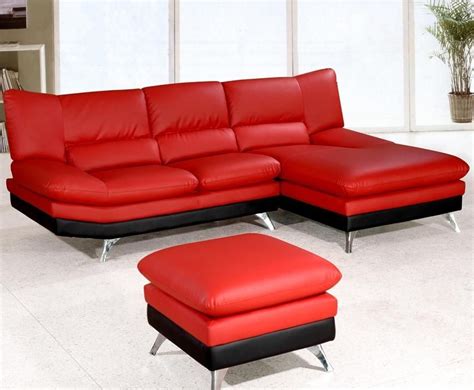 Inspirations Red Leather Sectional Sofas With Ottoman