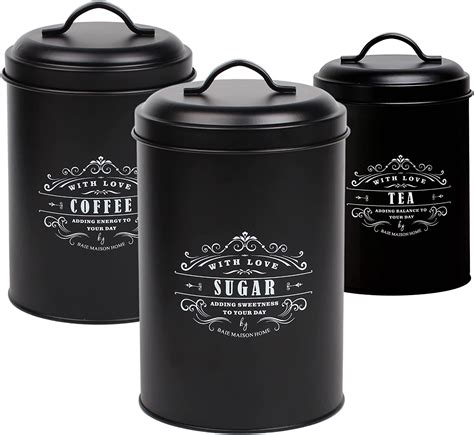 Large Black Kitchen Canisters Set Of 3 Farmhouse Canister Sets For