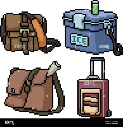 Pixel Art Set Isolated Travel Bag Stock Vector Image And Art Alamy