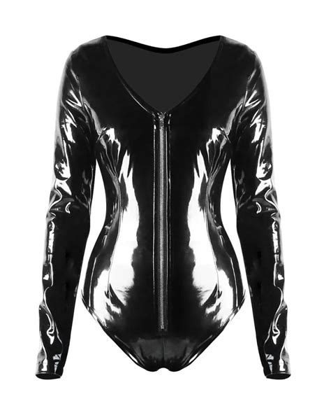 Plus Size Sexy Black Vinyl Pvc Teddy Bodysuit Pu Leather One Piece