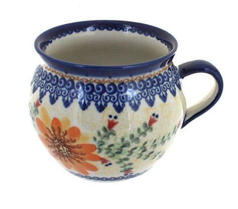 Blue Rose Polish Pottery Daisy Surprise Bubble Soup Mug Polish Pottery Rose Polish Burst Bubble